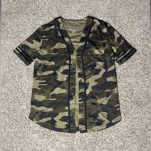 Women’s Green Camouflage Button Down Jersey